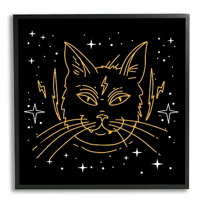 Stupell Industries Starry Cat Lightning Bolt Framed Giclée Wall Art