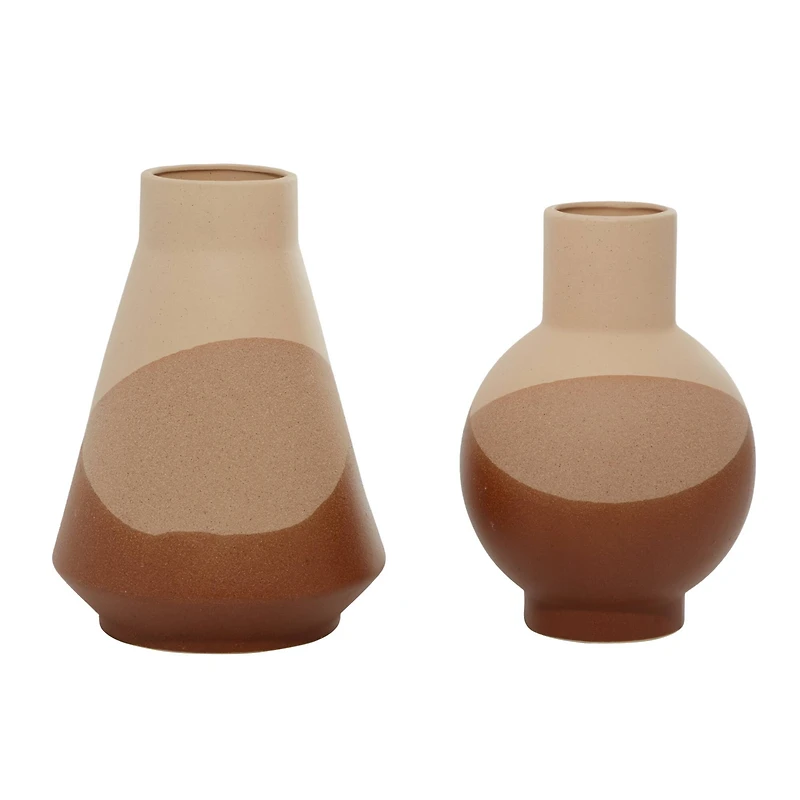 Set of 2 Tan Ceramic Modern Vase 12", 11"