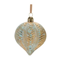 Blue & Brown Distressed Ribbed Glass Ornament Set