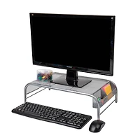 Mind Reader Silver Metal Mesh Monitor Stand with 2 Storage Compartments