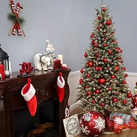 7.5 ft. Pre-Lit Flocked Dunhill® Fir Slim Artificial Christmas Tree, Clear Lights