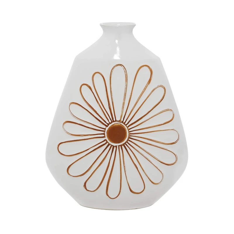 18" White Ceramic Handmade Daisy Floral Vase