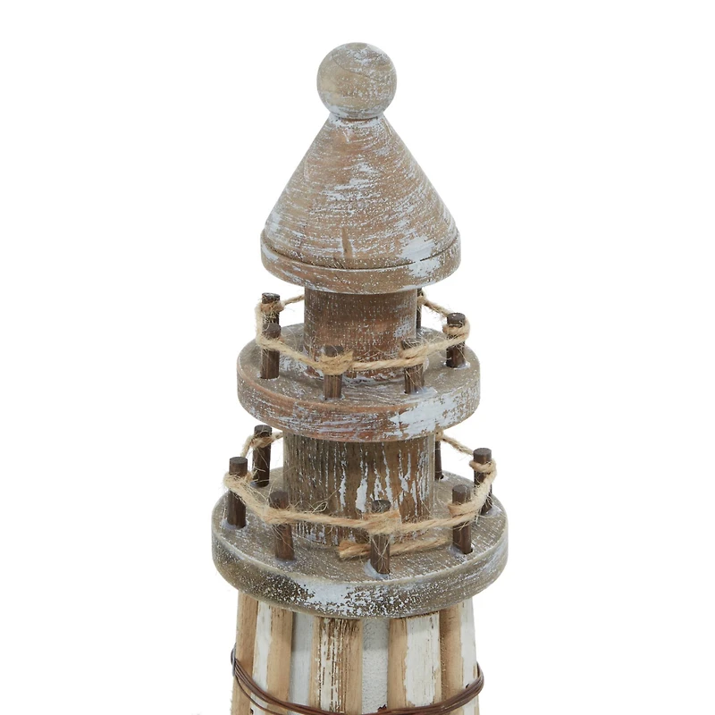 Set of 2 Brown Wood Coastal Light House Sculpture, 15", 20"