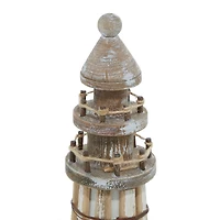 Set of 2 Brown Wood Coastal Light House Sculpture, 15", 20"