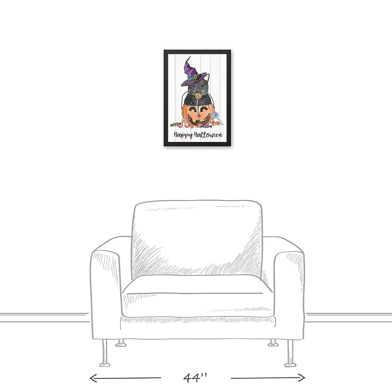 Black Cat Candy Jack-O-Lantern Black Framed Canvas Wall Art