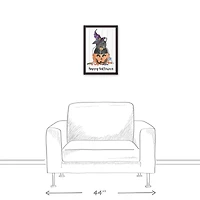 Black Cat Candy Jack-O-Lantern Black Framed Canvas Wall Art