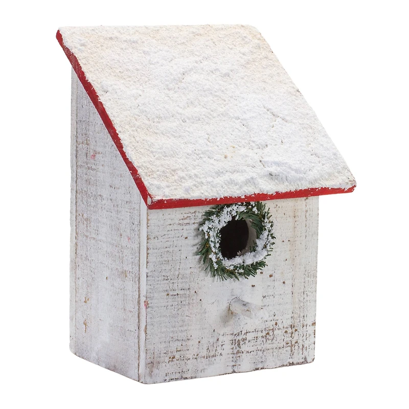 Flocked Wood Birdhouse with Wreath Accent, Set of 4