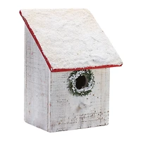 Flocked Wood Birdhouse with Wreath Accent, Set of 4