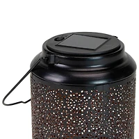 7" Black Outdoor Integrated Floral LED Solar Lantern with Handle