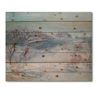 Designart - Winter Trees River and Birds