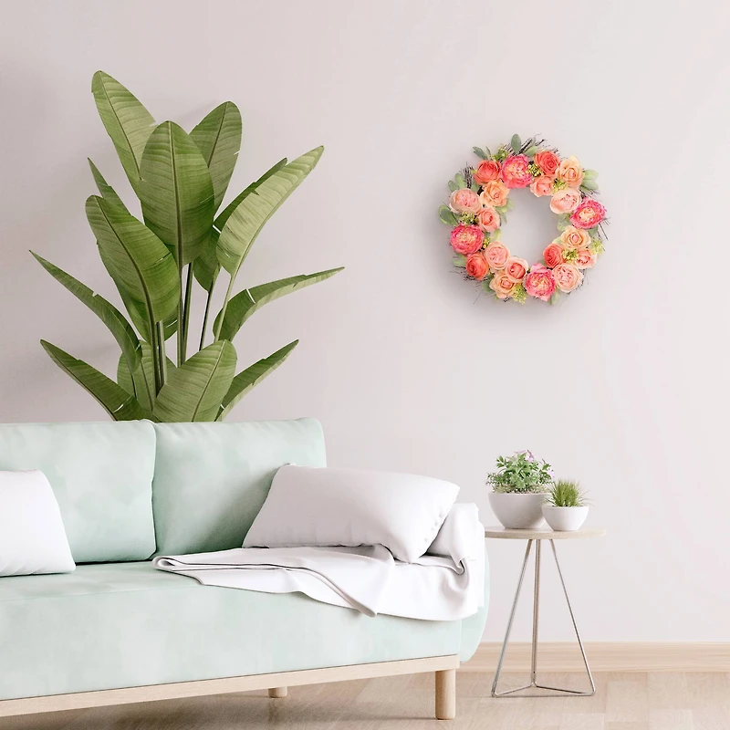 24" Spring Peach & Pink Peony & Rose Wreath