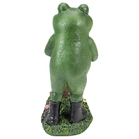 11.5" Green Frog Pushing Wheelbarrow Outdoor Garden Statue
