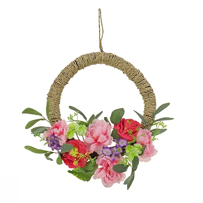 16" Spring Rose, Peony, & Globe Flowers Hoop Wreath