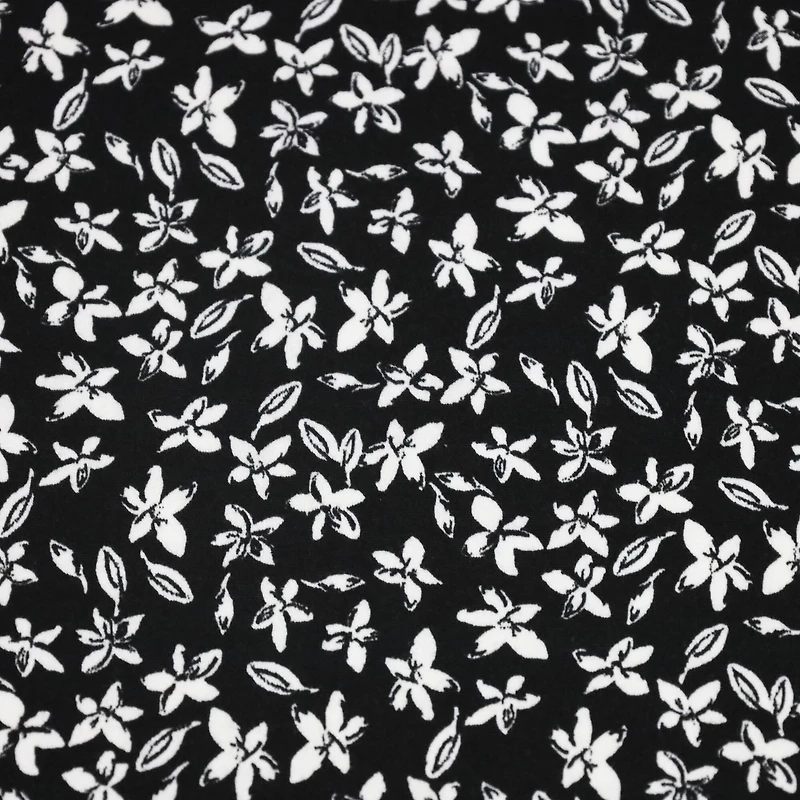 Fabric Merchants Leaves on Black Double Brushed Stretch Fabric