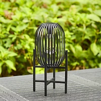 Glitzhome® 14.25" Black Slim Metal Stripes Solar Powered Edison Bulb Outdoor Lantern