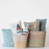 Hello Honey® 20" Blue Woven Cotton Blend Bouclé Pillow