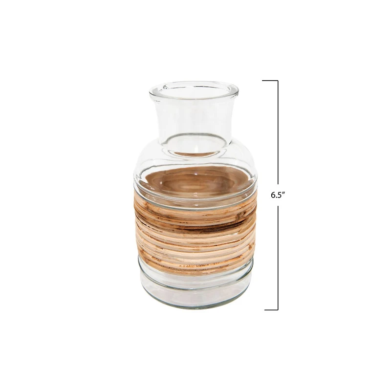 Hello Honey® 6.5" Clear Glass Vase With Wrapped Rattan Accent
