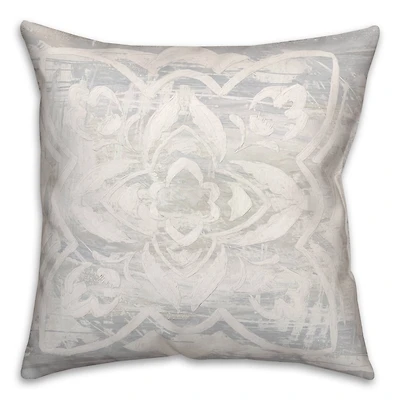 White Textured Medallion III 18" x 18" Throw Pillow