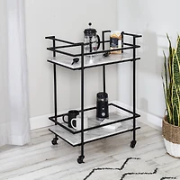 Honey Can Do 2-Tier Black & White Faux Marble Rolling Bar & Serving Cart