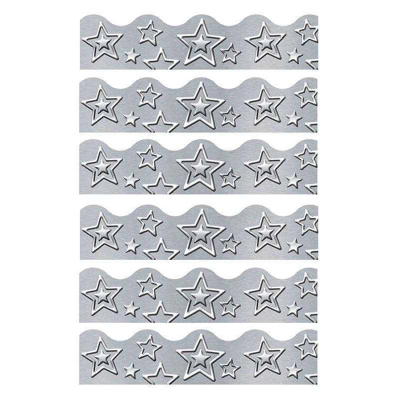 Trend Enterprises® Terrific Trimmers® I Heart Metal Silver Stars Border Trim, 234ft.