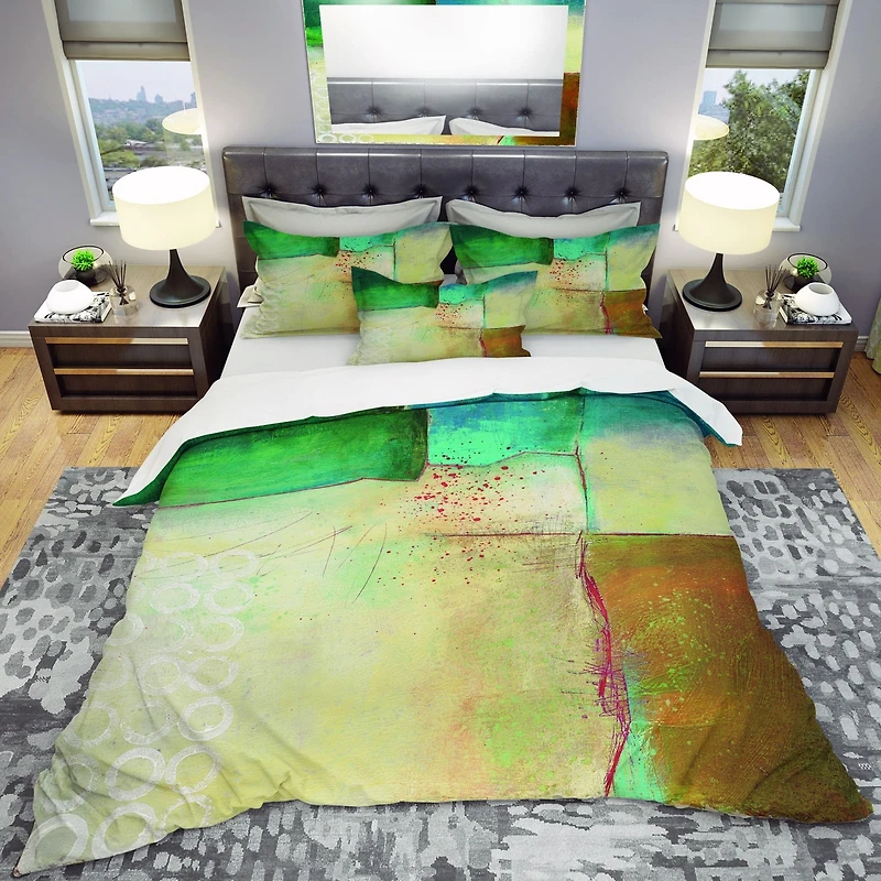 Designart 'Abstract Impression of Watercolour Blue and Yellow' Geometric Bedding Set