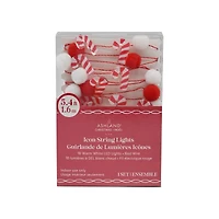 18ct. Warm White LED Pom Pom & Candy Cane String Lights on Red Wire by Ashland®
