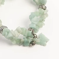 John Bead New Jade Green Amazonite Natural Stone 2-Strand Bracelet with Butterfly Charm