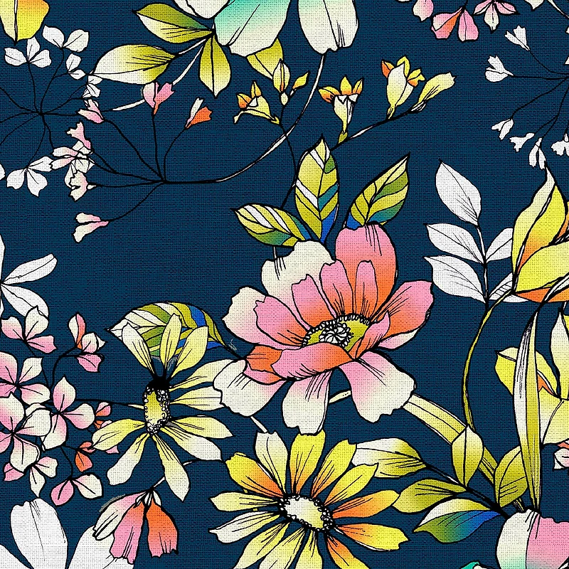Fabric Editions Navy Belle Garden Cotton Fabric