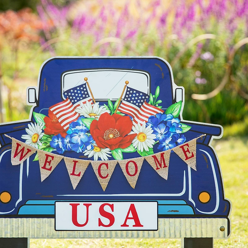 Glitzhome® 26" Patriotic America Metal Truck Yard Stake