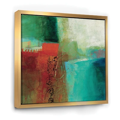 Designart - Abstract Impression Of Watercolor Blue And Red - Contemporary Framed Canvas