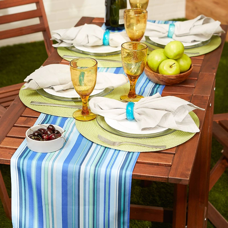DII® Blue Ocean Stripe Print Outdoor Table Runner, 14x72