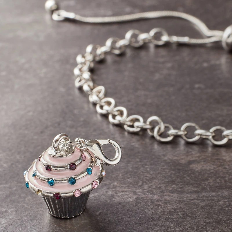 12 Pack: Pink & Silver Cupcake Charm by Bead Landing™