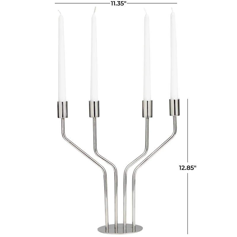 The Novogratz 13" Silver Stainless Steel Abstract Angled Candelabra