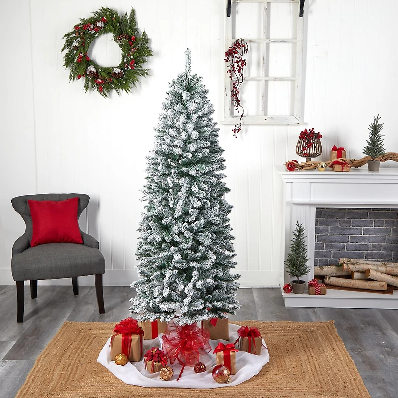 6ft. Unlit Slim Flocked Montreal Fir Artificial Christmas Tree