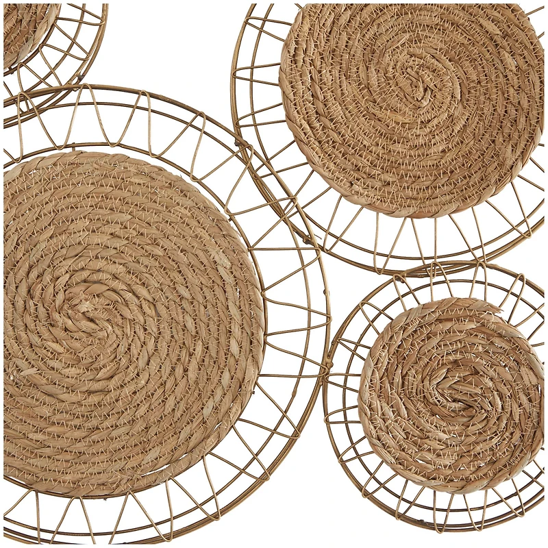 The Novogratz Brown Dried Plant Handmade Woven Plate Wall Decor with Intricate Patterns 40" x 2" x 21"