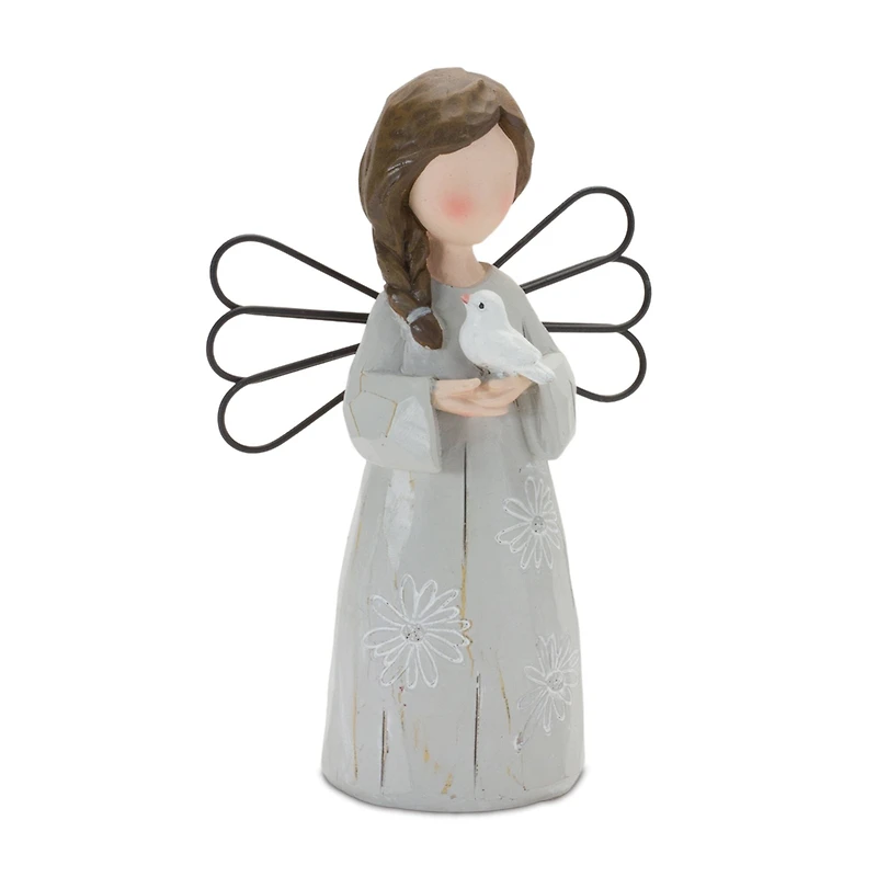6" Floral Etched Angel Figurine Set