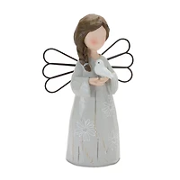 6" Floral Etched Angel Figurine Set