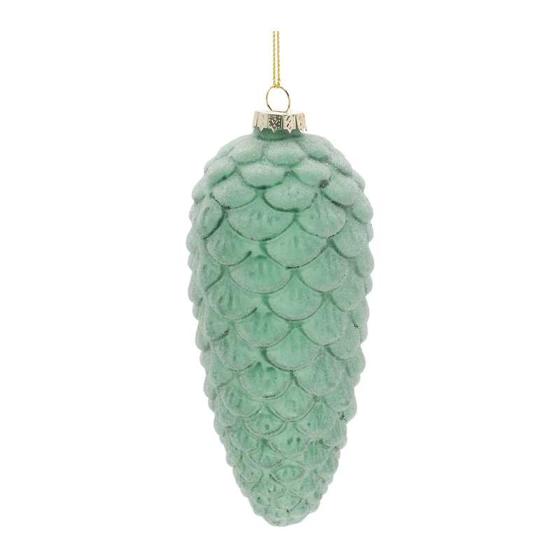 Green Frosted Glass Pinecone Ornament Set