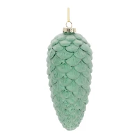 Green Frosted Glass Pinecone Ornament Set