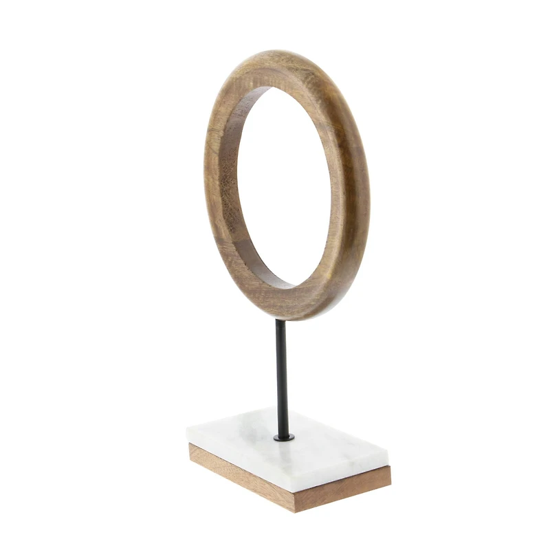 14" Brown Mango Wood Circle Sculpture