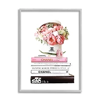 Stupell Industries Pink Florals in Hat Box Glam Fashion Books in Gray Frame Wall Art