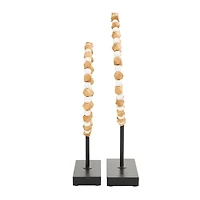 Brown Wood Geometric Beaded Ring Sculpture Set