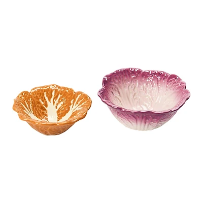 Hello Honey® Orange & Purple Hand-Painted Cabbage Shaped Stoneware Bowls, 2ct.