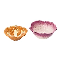 Hello Honey® Orange & Purple Hand-Painted Cabbage Shaped Stoneware Bowls, 2ct.
