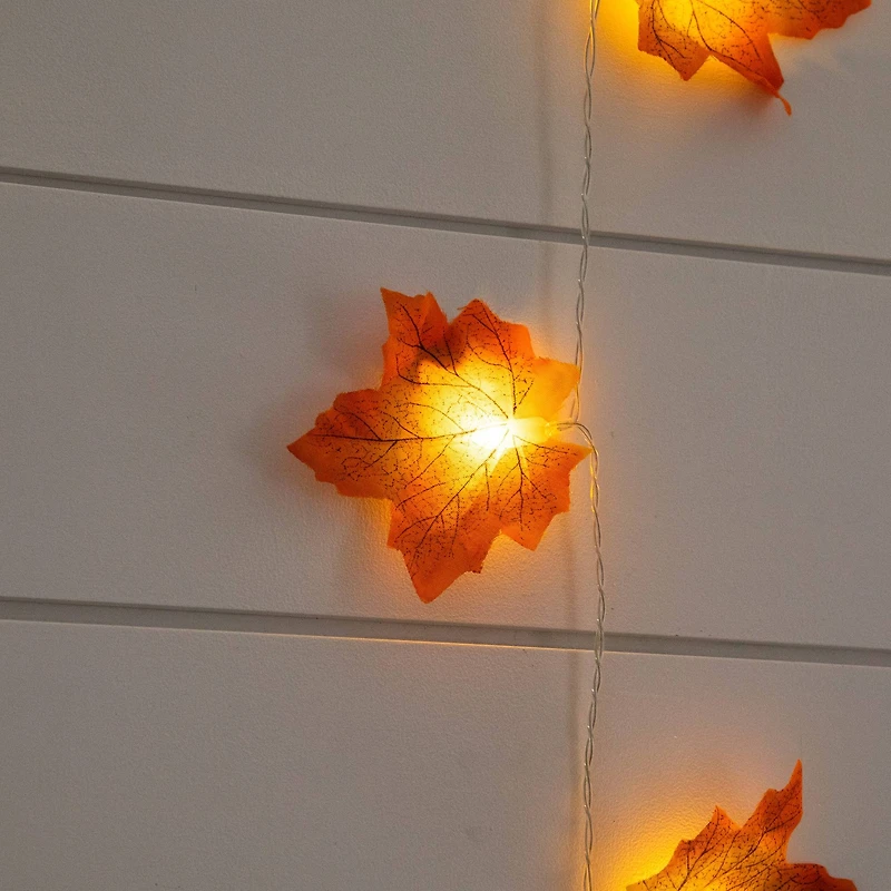 5ft. Pre-Lit Autumn Maple Leaf Artificial Fall Garland with 10 Warm White LED String Lights - Set of 3