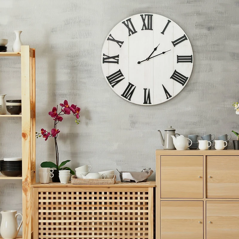 Whitewashed Wood Rustic Oversized Wall Clock (25")