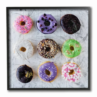 Stupell Industries Colorful Donut Grid Black Framed Print