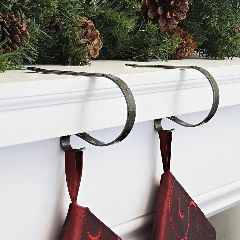 Original MantleClip® Holly Embossed Antique Brass Stocking Holders, 2ct.