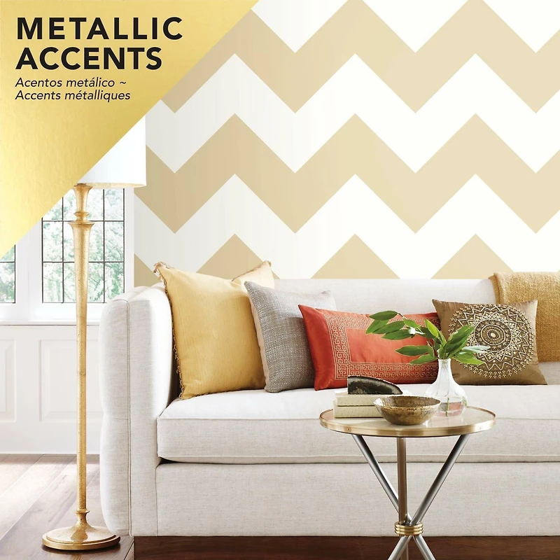 RoomMates Gold Large Chevron Peel & Stick Wallpaper
