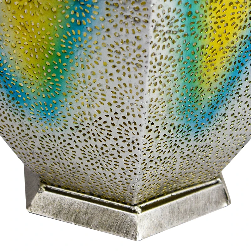 15.5" Silver Floral Outdoor Hanging Solar Lantern with Jute Handle